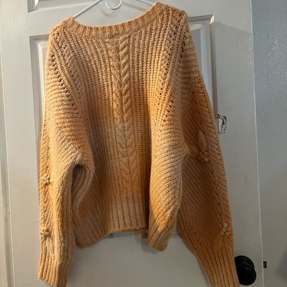 Anthropologie Textured V-Neck Sweater in Warm Orange - Picture 2 of 2